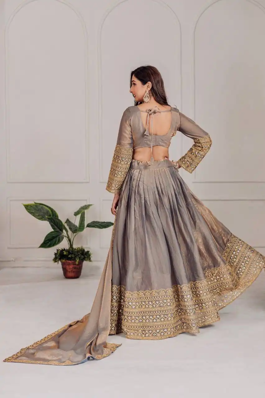 MT 1039 Grey Fendi Chiffon Lehenga Choli with Zari Work & Embroidery Work. Introductory Price ₹2599. Delivery 4-6 Working Days. Shop now. | Bollywood Lehenga, Creative Lehenga, Designer Lehenga, Embroidered Lehenga, Lehenga, Party Wear Lehenga