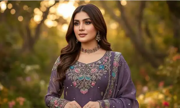 Lavender Organza Silk Sequence Moti Work Salwar Suit - Image 4