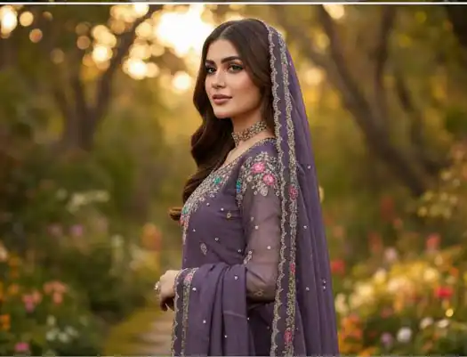 Lavender Organza Silk Sequence Moti Work Salwar Suit - Image 5