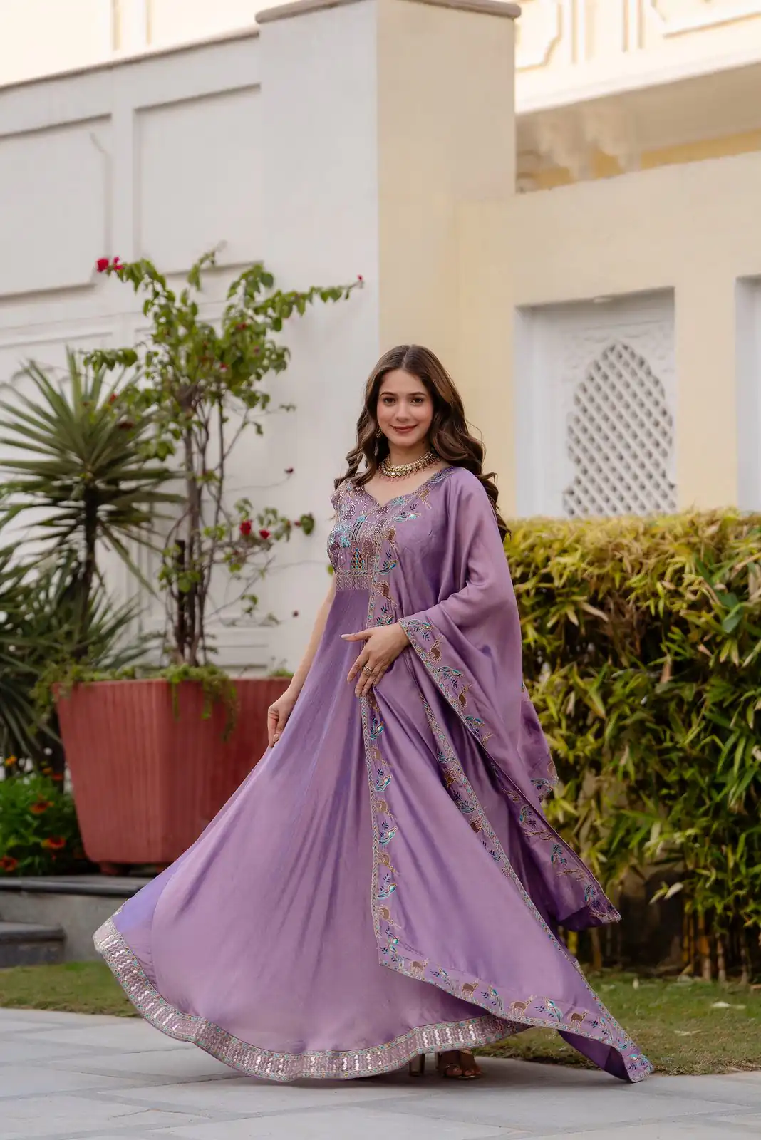 RR 39 Rust Lavender Silk Gown Perfect for Wedding, Party, Holi, Anniversary, Mehendi –. Grab it for ₹2149. Delivery 4-6 Working Days. Shop now. | Bollywood Gowns, Creative Gowns, Designer Gowns, Embroidered Gowns, Gowns, Party Wear Gowns