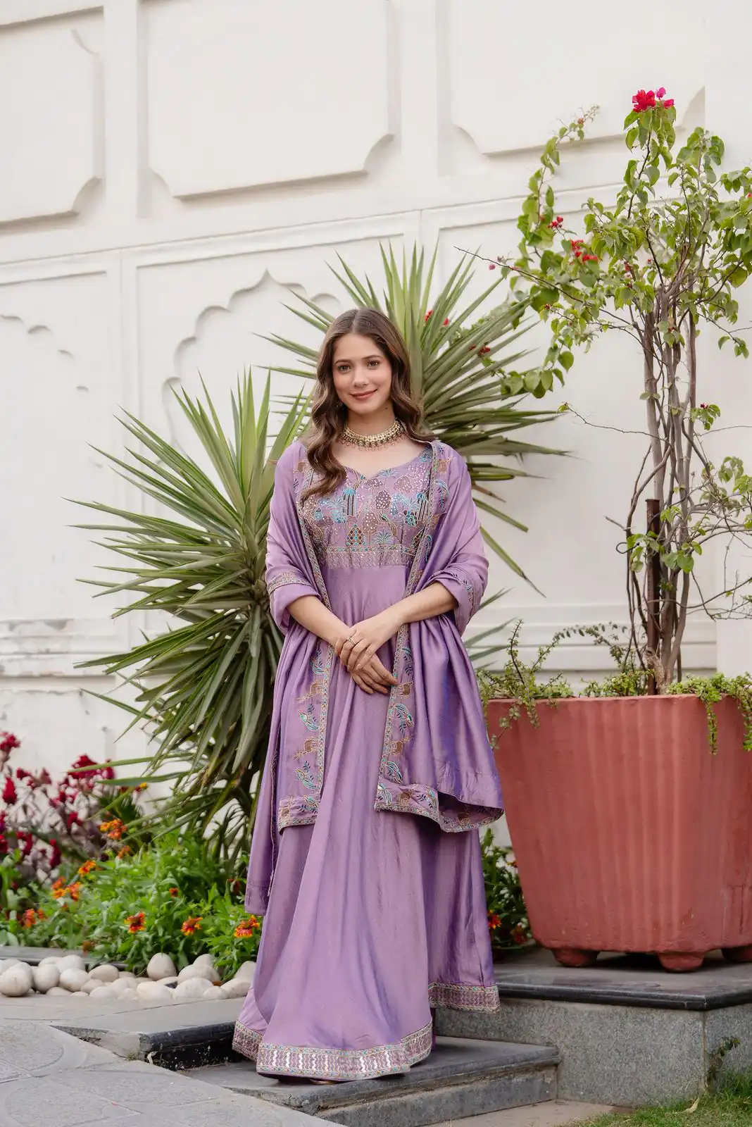 RR 39 Rust Lavender Silk Gown Perfect for Wedding, Party, Holi, Anniversary, Mehendi –. Grab it for ₹2149. Delivery 4-6 Working Days. Shop now. | Bollywood Gowns, Creative Gowns, Designer Gowns, Embroidered Gowns, Gowns, Party Wear Gowns