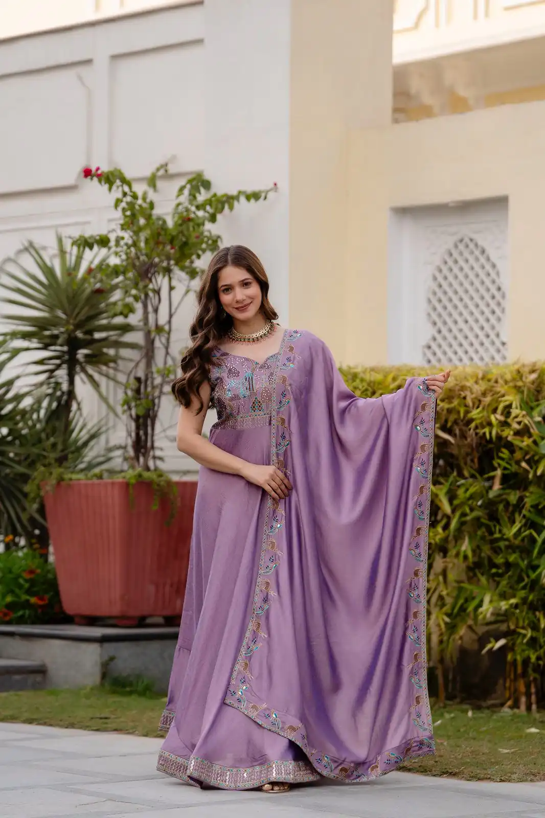 RR 39 Rust Lavender Silk Gown Perfect for Wedding, Party, Holi, Anniversary, Mehendi –. Grab it for ₹2149. Delivery 4-6 Working Days. Shop now. | Bollywood Gowns, Creative Gowns, Designer Gowns, Embroidered Gowns, Gowns, Party Wear Gowns