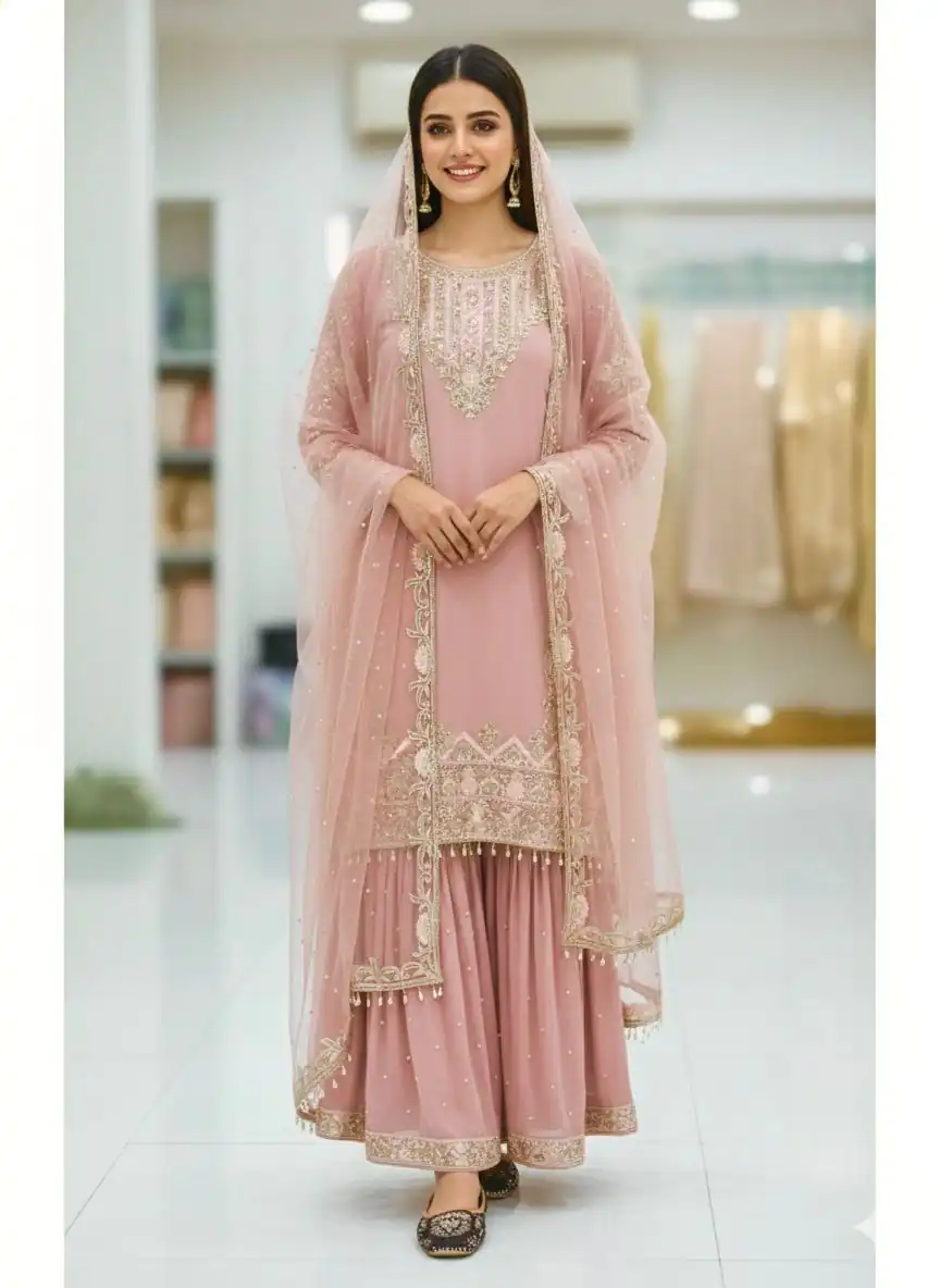 MT 1064 Light Pink Faux Georgette Salwar Suit Perfect for Wedding, Party, Family Gatherings, Sangeet, Housewarming – . Affordable Price ₹2099. Days | Jump Suits, Straight Suits, Casual Suits, Creative suits, Designer Suits, Palazzo Suits, Party Wear Suits, Patiala Suits, Salwar suit