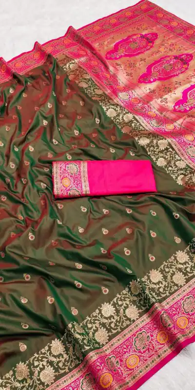 MB 3315 Mahendi Color Banarasi Silk Gold Zari Border Saree . Wedding, Party, Festive, Available at ₹2049 only. Delivery 4-6 Working Days. Shop now. | Bollywood Sarees, Creative Sarees, Designer Sarees, Embroidered Sarees, Ethnic Saree, Modern Digital sarees, Party Wear Sarees, Sarees