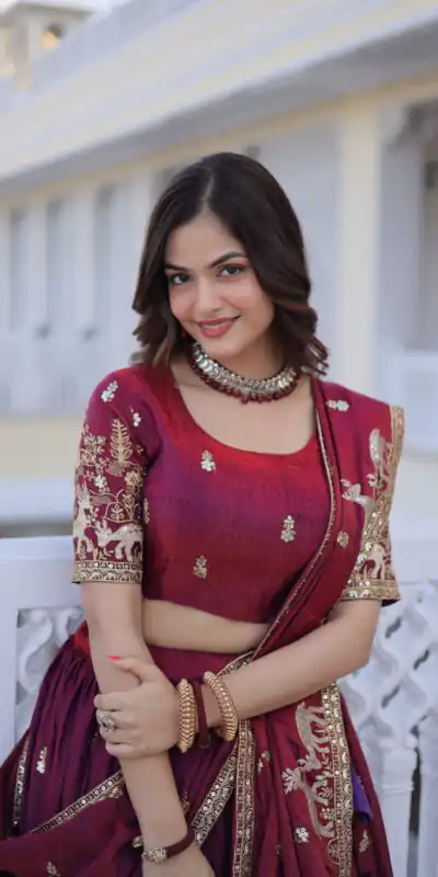 KA 5067 Maroon in Fendi Silk Embroidery Work & Zari Work Lehenga Choli . Affordable Price ₹3049. Delivery 4-6 Working Days. Shop now. | Bollywood Lehenga, Creative Lehenga, Designer Lehenga, Embroidered Lehenga, Lehenga, Party Wear Lehenga