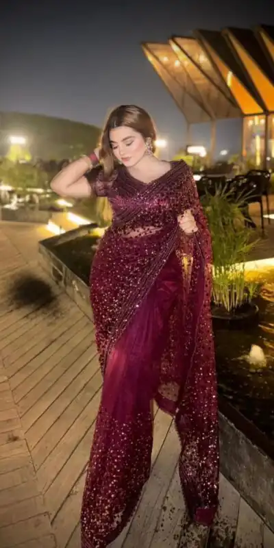 FB L307 Wine Sequins Work Saree in Wine Net. Available at ₹2599 only. Wedding, Party, Festive, Events, Delivery 4-6 Working Days. Shop now. | Bollywood Sarees, Creative Sarees, Designer Sarees, Embroidered Sarees, Ethnic Saree, Modern Digital sarees, Party Wear Sarees, Sarees