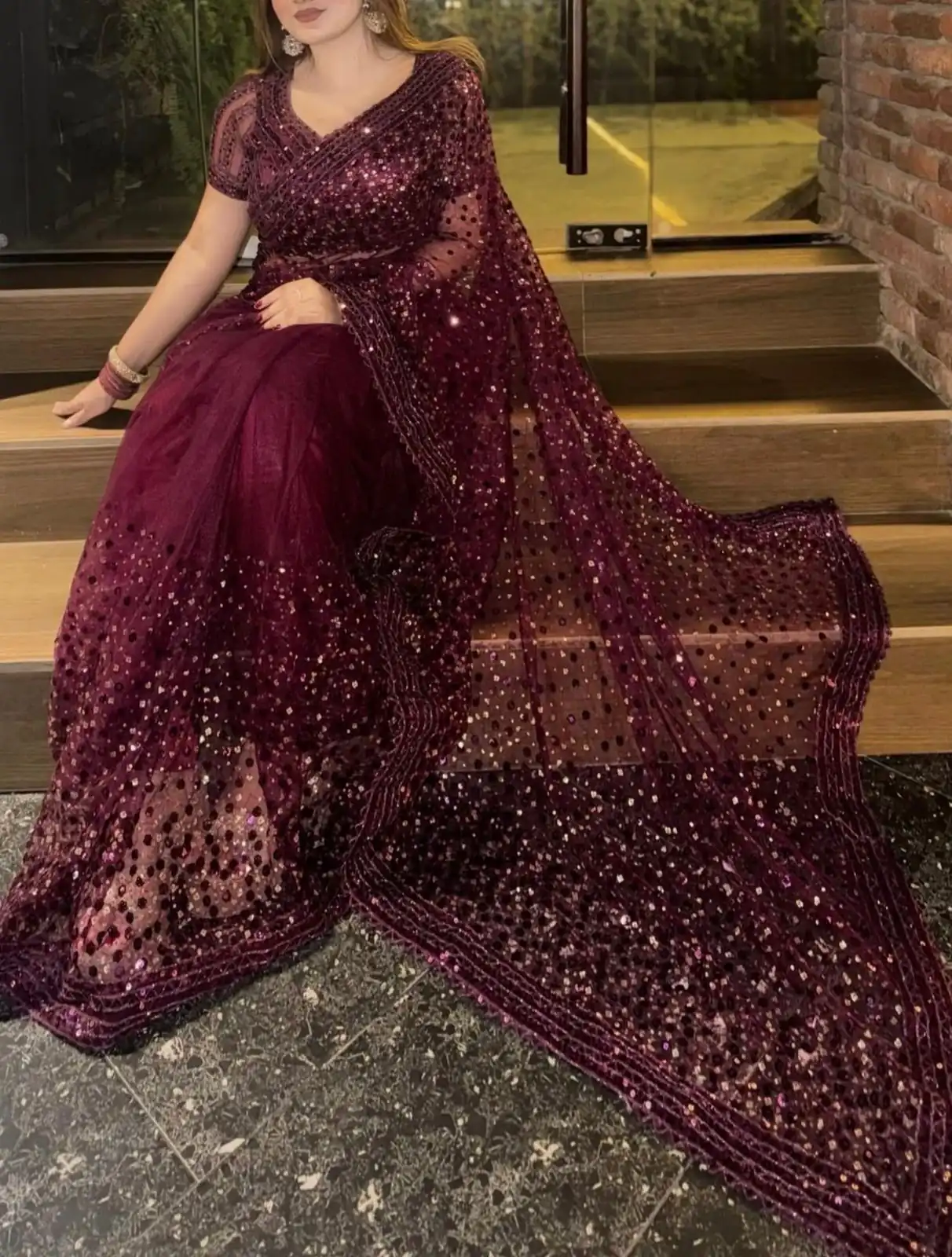 FB L307 Wine Sequins Work Saree in Wine Net. Available at ₹2599 only. Wedding, Party, Festive, Events, Delivery 4-6 Working Days. Shop now. | Bollywood Sarees, Creative Sarees, Designer Sarees, Embroidered Sarees, Ethnic Saree, Modern Digital sarees, Party Wear Sarees, Sarees
