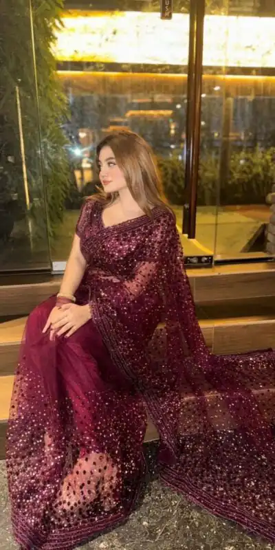 FB L307 Wine Sequins Work Saree in Wine Net. Available at ₹2599 only. Wedding, Party, Festive, Events, Delivery 4-6 Working Days. Shop now. | Bollywood Sarees, Creative Sarees, Designer Sarees, Embroidered Sarees, Ethnic Saree, Modern Digital sarees, Party Wear Sarees, Sarees