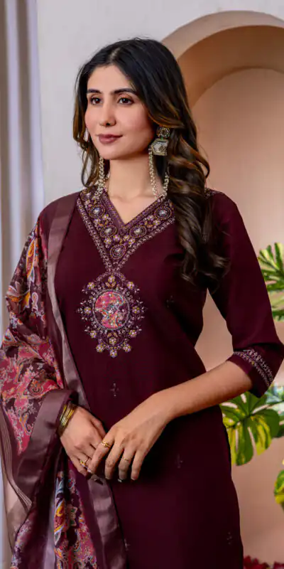 DIVA 112 Maroon Marina Silk Salwar Suit with Embroidery Work. Introductory Price ₹1999. Delivery 4-6 Working Days. Shop now. | Jump Suits, Straight Suits, Casual Suits, Creative suits, Designer Suits, Palazzo Suits, Party Wear Suits, Patiala Suits, Salwar suit
