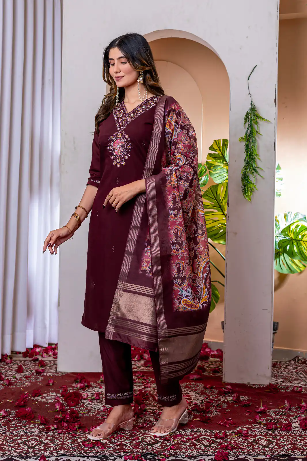 DIVA 112 Maroon Marina Silk Salwar Suit with Embroidery Work. Introductory Price ₹1999. Delivery 4-6 Working Days. Shop now. | Jump Suits, Straight Suits, Casual Suits, Creative suits, Designer Suits, Palazzo Suits, Party Wear Suits, Patiala Suits, Salwar suit
