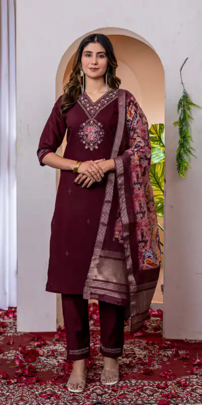 DIVA 112 Maroon Marina Silk Salwar Suit with Embroidery Work. Introductory Price ₹1999. Delivery 4-6 Working Days. Shop now. | Jump Suits, Straight Suits, Casual Suits, Creative suits, Designer Suits, Palazzo Suits, Party Wear Suits, Patiala Suits, Salwar suit