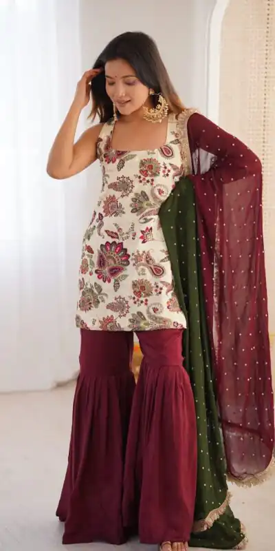 ST 1153 Maroon Color Natural Crep Salwar Suit with Embroidery Work. Wedding, Party, Festive, Best Price ₹2449. Delivery 4-6 Working Days. Shop now. | Jump Suits, Straight Suits, Casual Suits, Creative suits, Designer Suits, Palazzo Suits, Party Wear Suits, Patiala Suits, Salwar suit