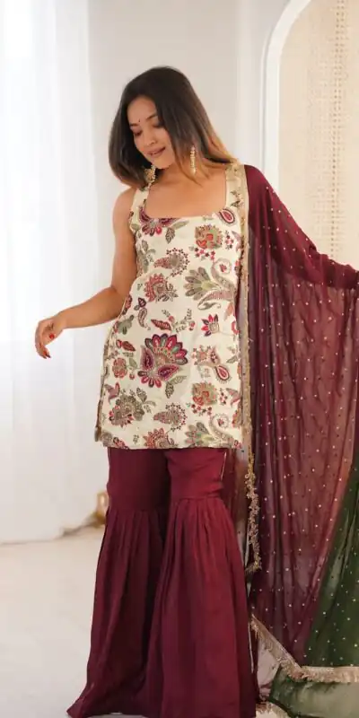 ST 1153 Maroon Color Natural Crep Salwar Suit with Embroidery Work. Wedding, Party, Festive, Best Price ₹2449. Delivery 4-6 Working Days. Shop now. | Jump Suits, Straight Suits, Casual Suits, Creative suits, Designer Suits, Palazzo Suits, Party Wear Suits, Patiala Suits, Salwar suit