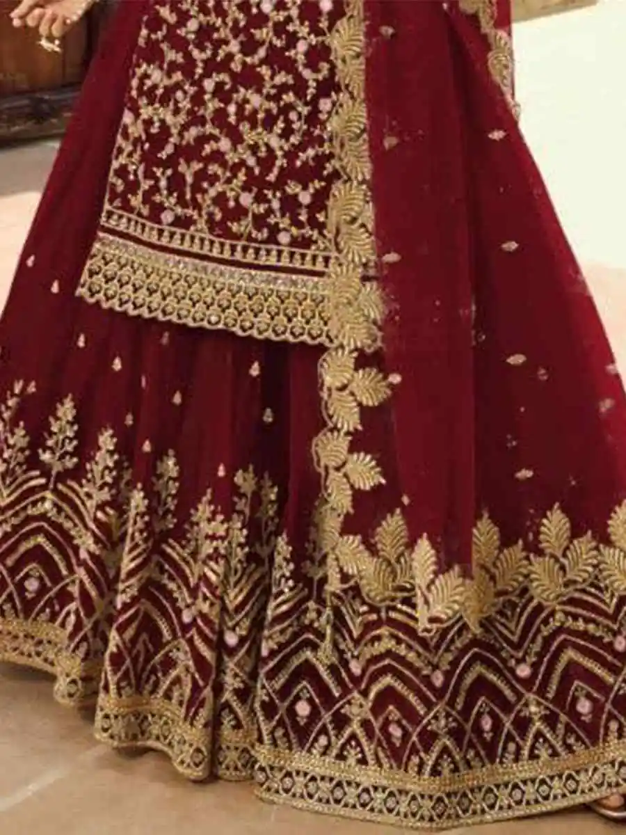 Maroon Soft Net With Embroidery Work Salwar Suit - Image 3