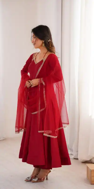 KB 293 Maroon Soft Nylon Net Anarkali Suit with Mirror Work & Lace Work. Get it for ₹1999. Delivery 4-6 Working Days. Shop now. | Anarkali Suits, Bollywood Anarkali, Creative-Anarkali, Designer Anarkali, Embroidered Anarkali, Party Wear Anarkali