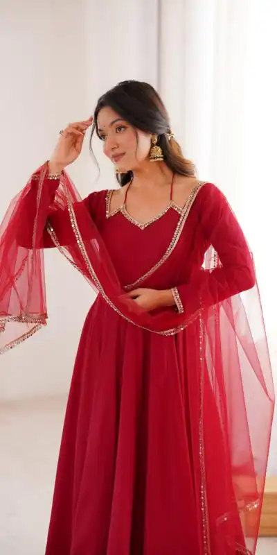 KB 293 Maroon Soft Nylon Net Anarkali Suit with Mirror Work & Lace Work. Get it for ₹1999. Delivery 4-6 Working Days. Shop now. | Anarkali Suits, Bollywood Anarkali, Creative-Anarkali, Designer Anarkali, Embroidered Anarkali, Party Wear Anarkali