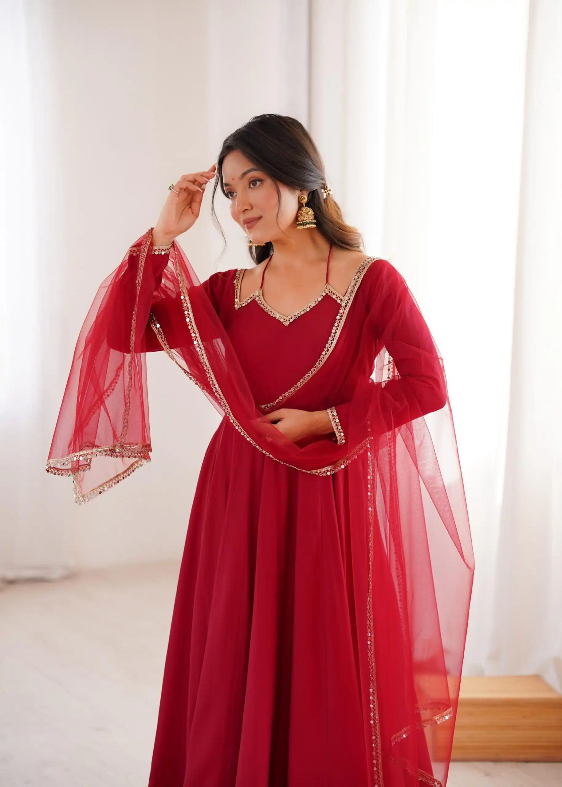 KB 293 Maroon Soft Nylon Net Anarkali Suit with Mirror Work & Lace Work. Get it for ₹1999. Delivery 4-6 Working Days. Shop now. | Anarkali Suits, Bollywood Anarkali, Creative-Anarkali, Designer Anarkali, Embroidered Anarkali, Party Wear Anarkali