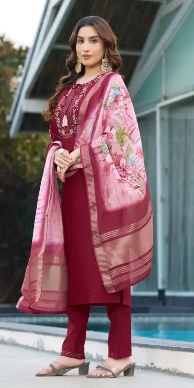DIVA 115 Maroon Viscose Silk Salwar Suit with Digital Print & Embroidery Work. Festive Deal ₹2049. Delivery 4-6 Working Days. Shop now. | Jump Suits, Straight Suits, Casual Suits, Creative suits, Designer Suits, Palazzo Suits, Party Wear Suits, Patiala Suits, Salwar suit