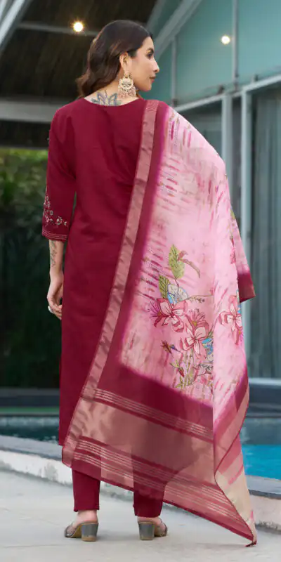 DIVA 115 Maroon Viscose Silk Salwar Suit with Digital Print & Embroidery Work. Festive Deal ₹2049. Delivery 4-6 Working Days. Shop now. | Jump Suits, Straight Suits, Casual Suits, Creative suits, Designer Suits, Palazzo Suits, Party Wear Suits, Patiala Suits, Salwar suit
