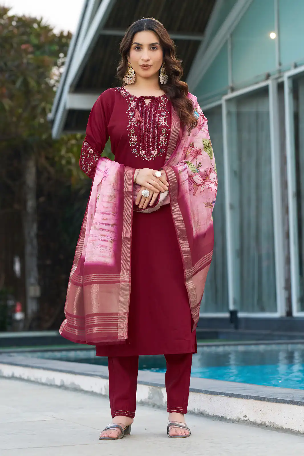 DIVA 115 Maroon Viscose Silk Salwar Suit with Digital Print & Embroidery Work. Festive Deal ₹2049. Delivery 4-6 Working Days. Shop now. | Jump Suits, Straight Suits, Casual Suits, Creative suits, Designer Suits, Palazzo Suits, Party Wear Suits, Patiala Suits, Salwar suit