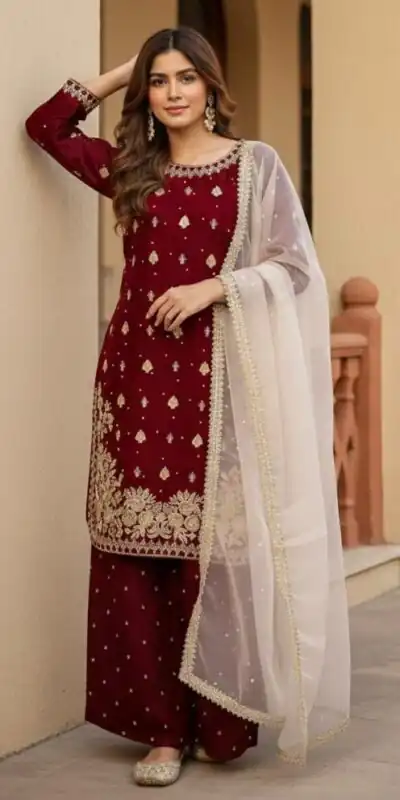 KF 1717 Maroon Zimmy Silk Salwar Suit with Lace Work & Embroidery Work. Affordable Price ₹2149. Delivery 4-6 Working Days. Shop now. | Jump Suits, Straight Suits, Casual Suits, Creative suits, Designer Suits, Palazzo Suits, Party Wear Suits, Patiala Suits, Salwar suit