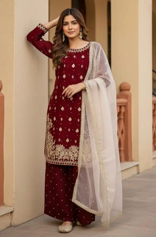 KF 1717 Maroon Zimmy Silk Salwar Suit with Lace Work & Embroidery Work. Affordable Price ₹2149. Delivery 4-6 Working Days. Shop now. | Jump Suits, Straight Suits, Casual Suits, Creative suits, Designer Suits, Palazzo Suits, Party Wear Suits, Patiala Suits, Salwar suit