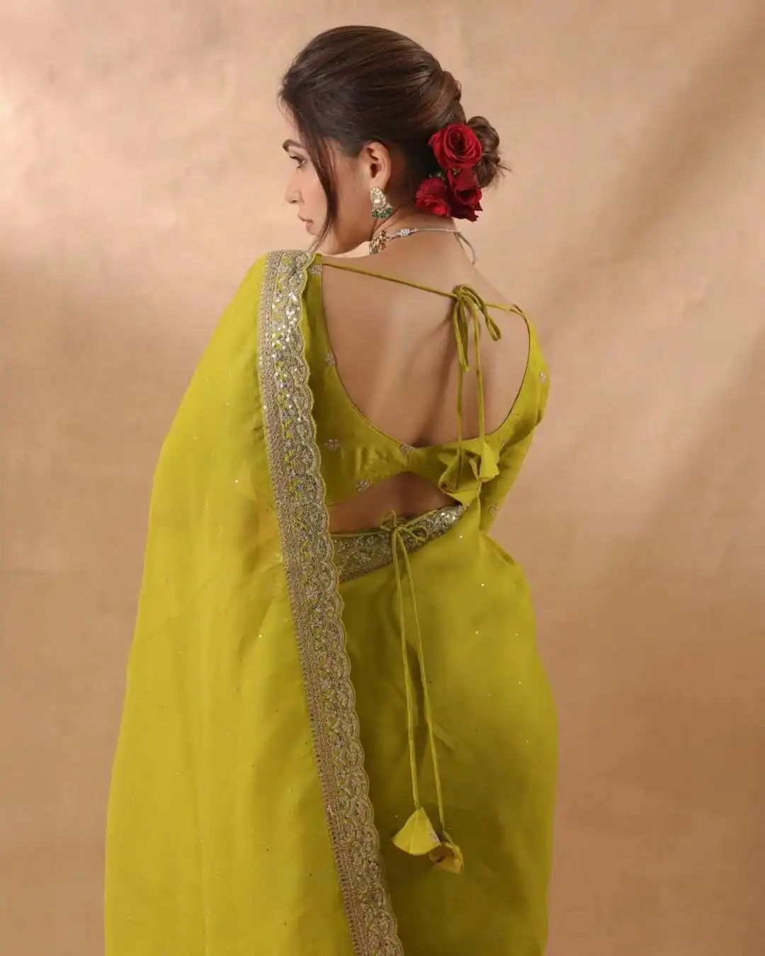 Mehendi Organza Silk With Embroidery Work Saree - Image 6