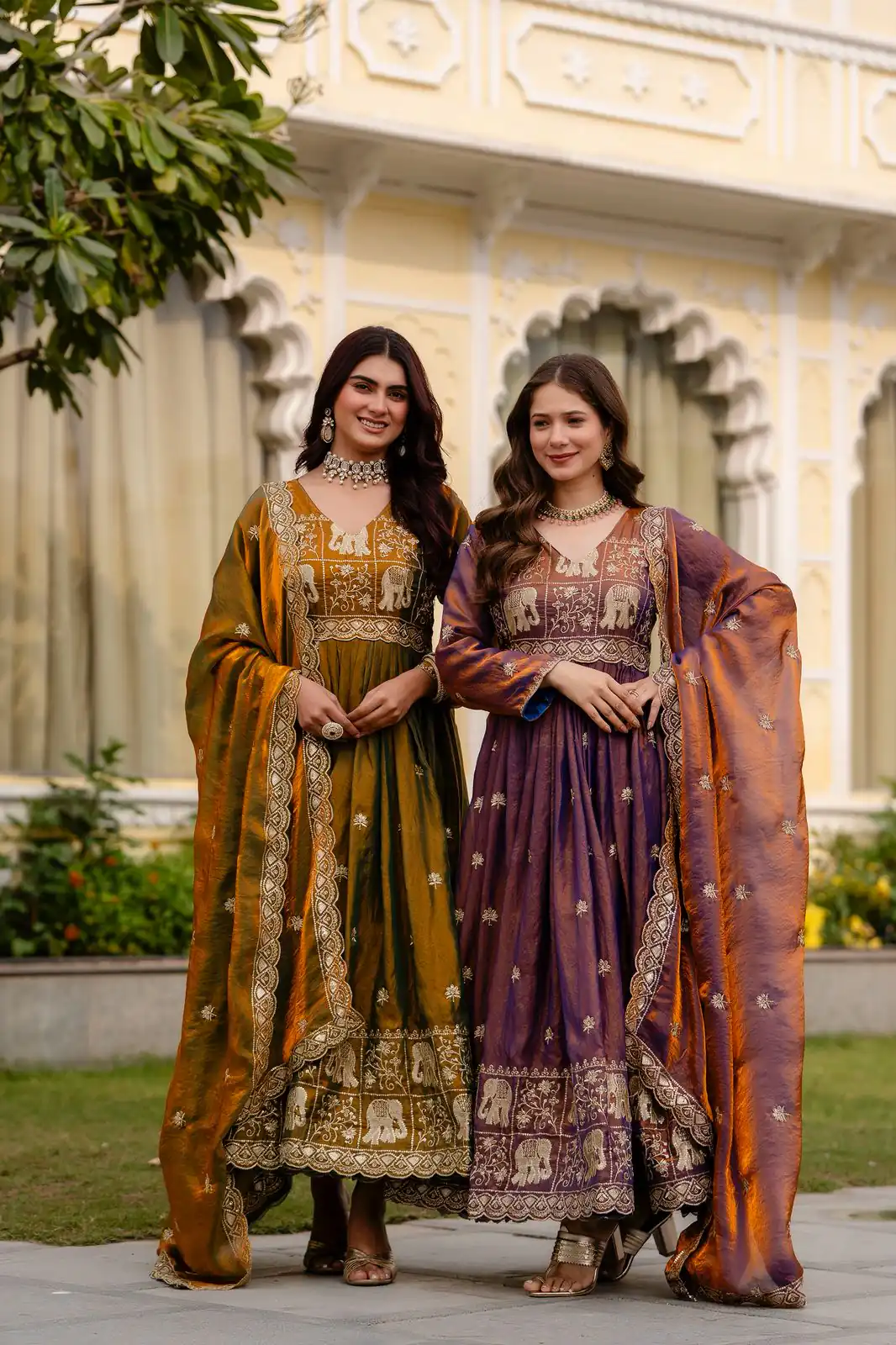 RR 38 Mustered Fendy Satin Gown Perfect for Wedding, Party, Pongal, Makar Sankranti, Ganesh Chaturthi – . Available at ₹2649 only. Delivery 4-6 Wor | Bollywood Gowns, Creative Gowns, Designer Gowns, Embroidered Gowns, Gowns, Party Wear Gowns