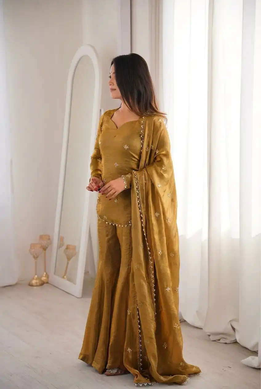 ZSR 3159 Mustered Fendy Silk Salwar Suitwith Embroidery Work & Lace Work. Now at just ₹2049. Delivery 4-6 Working Days. Shop now. | Jump Suits, Straight Suits, Casual Suits, Creative suits, Designer Suits, Palazzo Suits, Party Wear Suits, Patiala Suits, Salwar suit