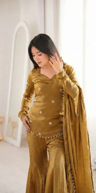 ZSR 3159 Mustered Fendy Silk Salwar Suitwith Embroidery Work & Lace Work. Now at just ₹2049. Delivery 4-6 Working Days. Shop now. | Jump Suits, Straight Suits, Casual Suits, Creative suits, Designer Suits, Palazzo Suits, Party Wear Suits, Patiala Suits, Salwar suit