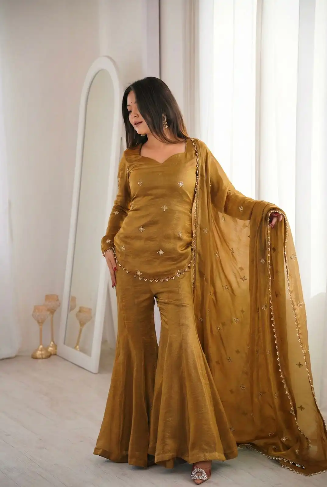 ZSR 3159 Mustered Fendy Silk Salwar Suitwith Embroidery Work & Lace Work. Now at just ₹2049. Delivery 4-6 Working Days. Shop now. | Jump Suits, Straight Suits, Casual Suits, Creative suits, Designer Suits, Palazzo Suits, Party Wear Suits, Patiala Suits, Salwar suit