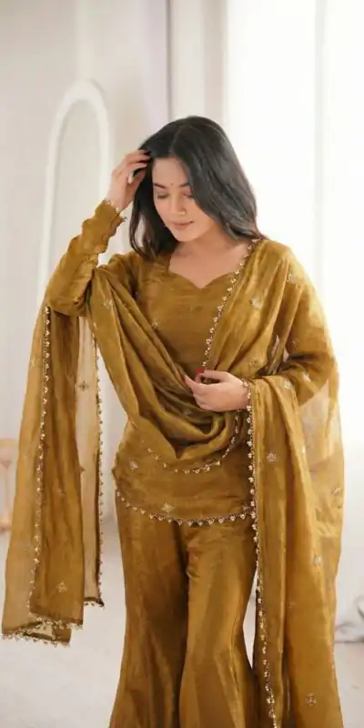ZSR 3159 Mustered Fendy Silk Salwar Suitwith Embroidery Work & Lace Work. Now at just ₹2049. Delivery 4-6 Working Days. Shop now. | Jump Suits, Straight Suits, Casual Suits, Creative suits, Designer Suits, Palazzo Suits, Party Wear Suits, Patiala Suits, Salwar suit