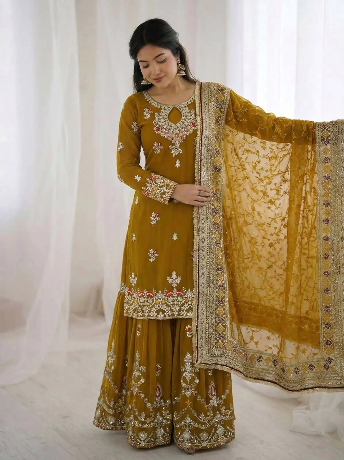 Mustered Georgette Sequence Work Salwar Suit