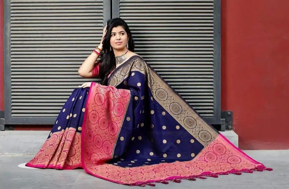 KPR 088 Navy Blue Color Soft Lichi Silk Saree with Lace Border & Lace Work. Best Price ₹1449. Delivery 4-6 Working Days. Shop now. | Bollywood Sarees, Creative Sarees, Designer Sarees, Embroidered Sarees, Ethnic Saree, Modern Digital sarees, Party Wear Sarees, Sarees