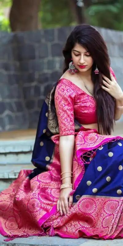 KPR 088 Navy Blue Color Soft Lichi Silk Saree with Lace Border & Lace Work. Best Price ₹1449. Delivery 4-6 Working Days. Shop now. | Bollywood Sarees, Creative Sarees, Designer Sarees, Embroidered Sarees, Ethnic Saree, Modern Digital sarees, Party Wear Sarees, Sarees