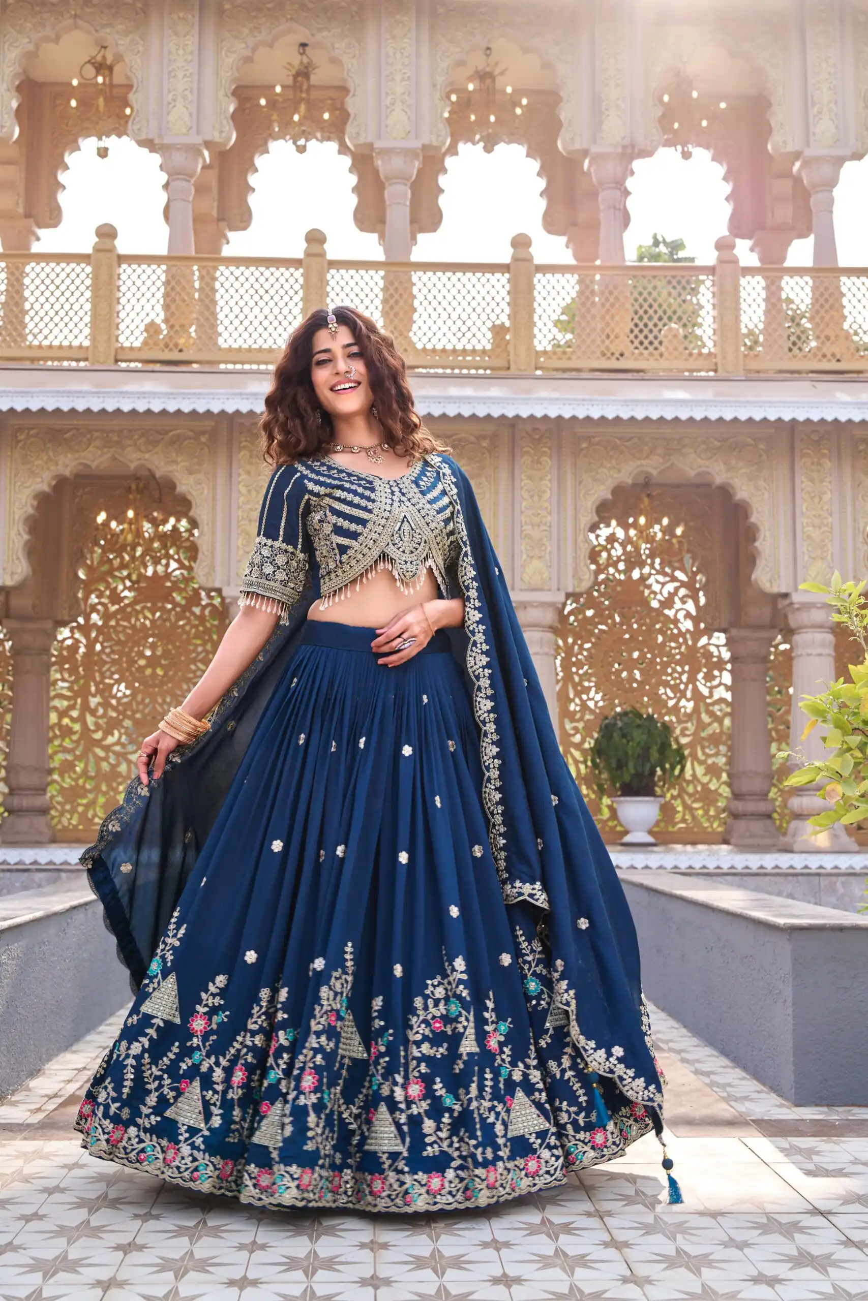 Ram 161 Navy Blue in Color Vichitra Silk Embroidery Work Lehenga Choli . Now at just ₹3149. Delivery 4-6 Working Days. Shop now. | Bollywood Lehenga, Creative Lehenga, Designer Lehenga, Embroidered Lehenga, Lehenga, Party Wear Lehenga