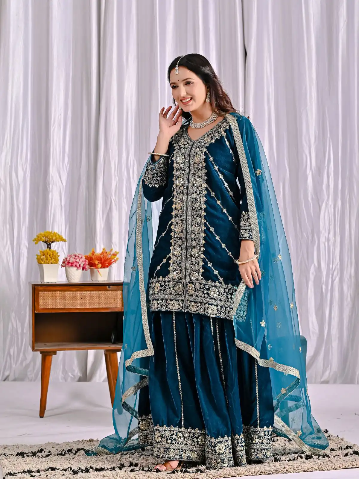 ND 5053 Navy Blue Viscous Velvet Salwar Suit with Embroidery Work. Grab it for ₹2449. Delivery 4-6 Working Days. Shop now. | Jump Suits, Straight Suits, Casual Suits, Creative suits, Designer Suits, Palazzo Suits, Party Wear Suits, Patiala Suits, Salwar suit
