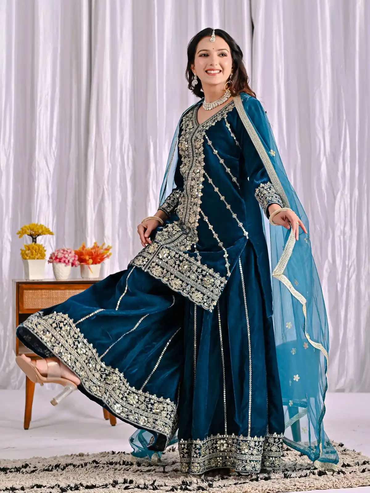 ND 5053 Navy Blue Viscous Velvet Salwar Suit with Embroidery Work. Grab it for ₹2449. Delivery 4-6 Working Days. Shop now. | Jump Suits, Straight Suits, Casual Suits, Creative suits, Designer Suits, Palazzo Suits, Party Wear Suits, Patiala Suits, Salwar suit