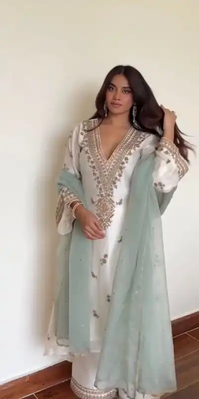 LG 2067 Off White Color Roman Silk Salwar Suit with Embroidery Work. Available at ₹1999 only. Delivery 4-6 Working Days. Shop now. | Jump Suits, Straight Suits, Casual Suits, Creative suits, Designer Suits, Palazzo Suits, Party Wear Suits, Patiala Suits, Salwar suit