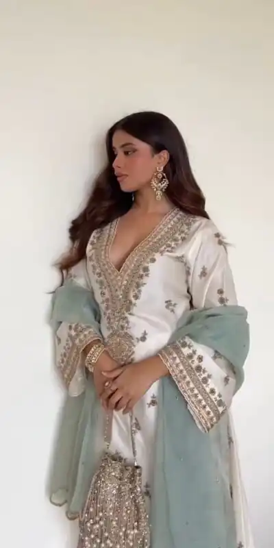 LG 2067 Off White Color Roman Silk Salwar Suit with Embroidery Work. Available at ₹1999 only. Delivery 4-6 Working Days. Shop now. | Jump Suits, Straight Suits, Casual Suits, Creative suits, Designer Suits, Palazzo Suits, Party Wear Suits, Patiala Suits, Salwar suit