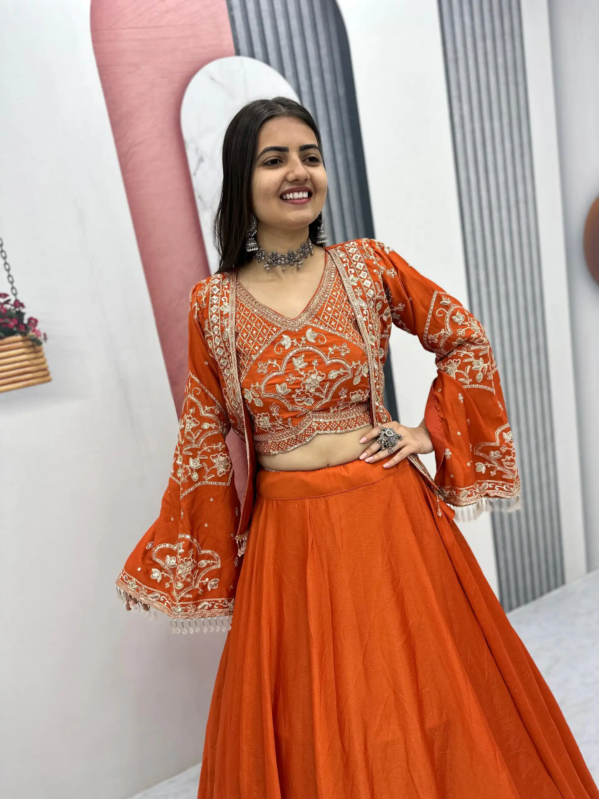 PC 565 Orange Color Chinon silk Lehenga Choli with Cut Work. Special Online Price ₹3049. Delivery 4-6 Working Days. Shop now. | Bollywood Lehenga, Creative Lehenga, Designer Lehenga, Embroidered Lehenga, Lehenga, Party Wear Lehenga