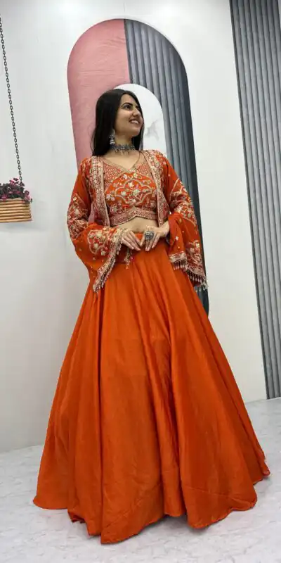 PC 565 Orange Color Chinon silk Lehenga Choli with Cut Work. Special Online Price ₹3049. Delivery 4-6 Working Days. Shop now. | Bollywood Lehenga, Creative Lehenga, Designer Lehenga, Embroidered Lehenga, Lehenga, Party Wear Lehenga