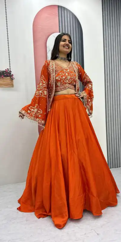 PC 565 Orange Color Chinon silk Lehenga Choli with Cut Work. Special Online Price ₹3049. Delivery 4-6 Working Days. Shop now. | Bollywood Lehenga, Creative Lehenga, Designer Lehenga, Embroidered Lehenga, Lehenga, Party Wear Lehenga