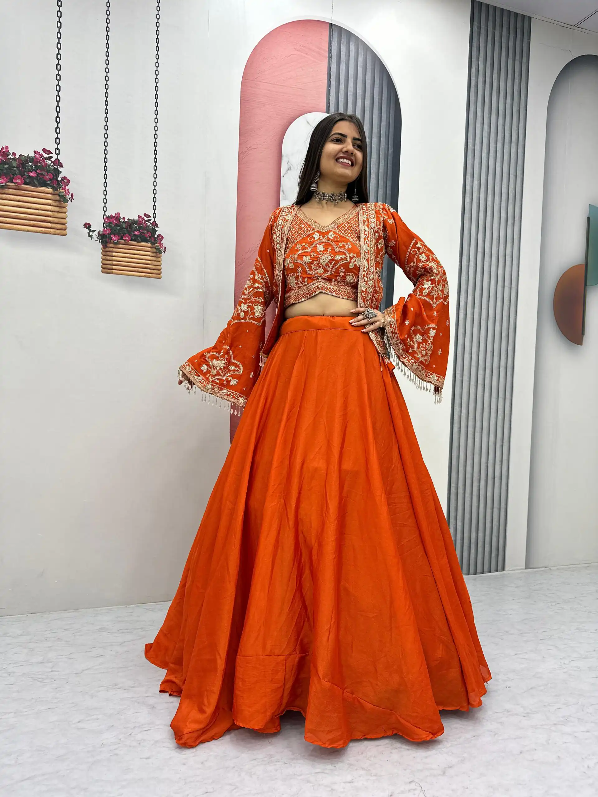 PC 565 Orange Color Chinon silk Lehenga Choli with Cut Work. Special Online Price ₹3049. Delivery 4-6 Working Days. Shop now. | Bollywood Lehenga, Creative Lehenga, Designer Lehenga, Embroidered Lehenga, Lehenga, Party Wear Lehenga