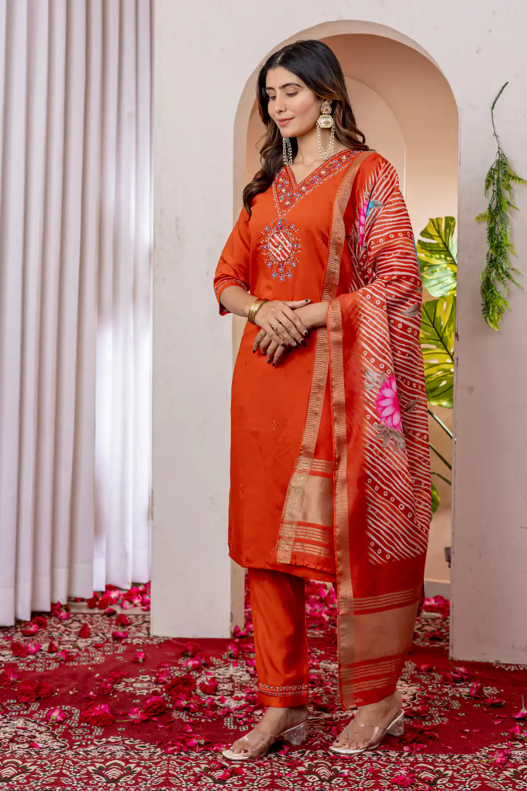DIVA 112 Orange Marina Silk Salwar Suit with Embroidery Work. Introductory Price ₹1999. Delivery 4-6 Working Days. Shop now. | Jump Suits, Straight Suits, Casual Suits, Creative suits, Designer Suits, Palazzo Suits, Party Wear Suits, Patiala Suits, Salwar suit