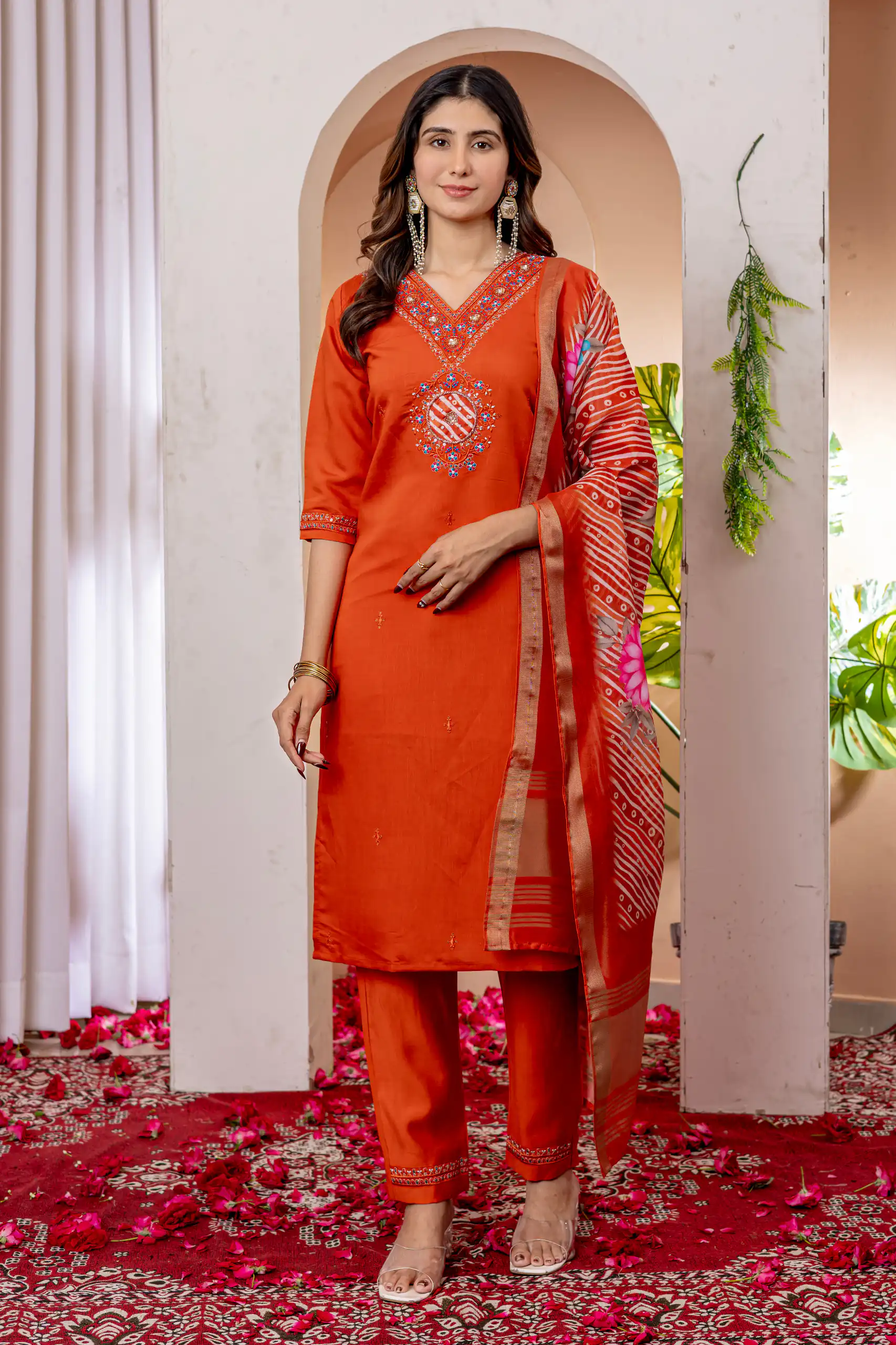 DIVA 112 Orange Marina Silk Salwar Suit with Embroidery Work. Introductory Price ₹1999. Delivery 4-6 Working Days. Shop now. | Jump Suits, Straight Suits, Casual Suits, Creative suits, Designer Suits, Palazzo Suits, Party Wear Suits, Patiala Suits, Salwar suit