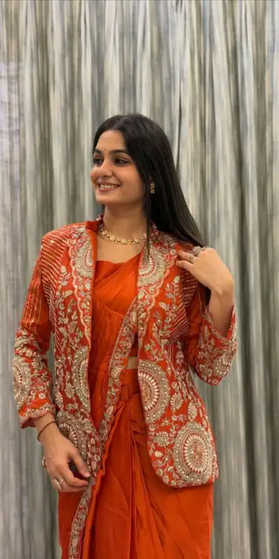 ST 1147 Orange in Rangoli Silk. Lace Work & Embroidery Work Saree Special Price ₹2099. Delivery 4-6 Working Days. Shop now. | Bollywood Sarees, Creative Sarees, Designer Sarees, Embroidered Sarees, Ethnic Saree, Modern Digital sarees, Party Wear Sarees, Sarees