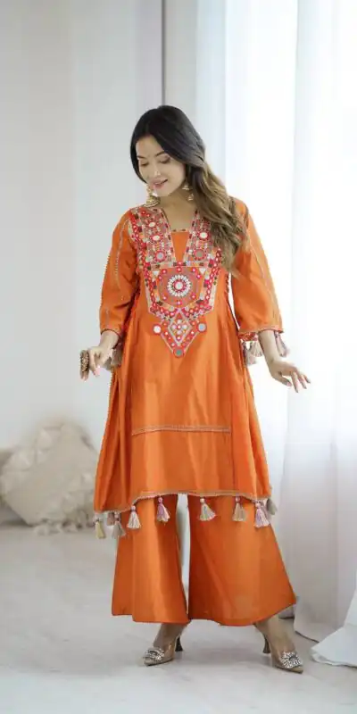MF 912 Orange in Rayon Cotton Embroidery & Mirror Work Salwar Suit . Introductory Price ₹1899. Delivery 4-6 Working Days. Shop now. | Jump Suits, Straight Suits, Casual Suits, Creative suits, Designer Suits, Palazzo Suits, Party Wear Suits, Patiala Suits, Salwar suit