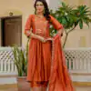 Orange Viscose Roman Silk Mirror Work Anarkali Suit
