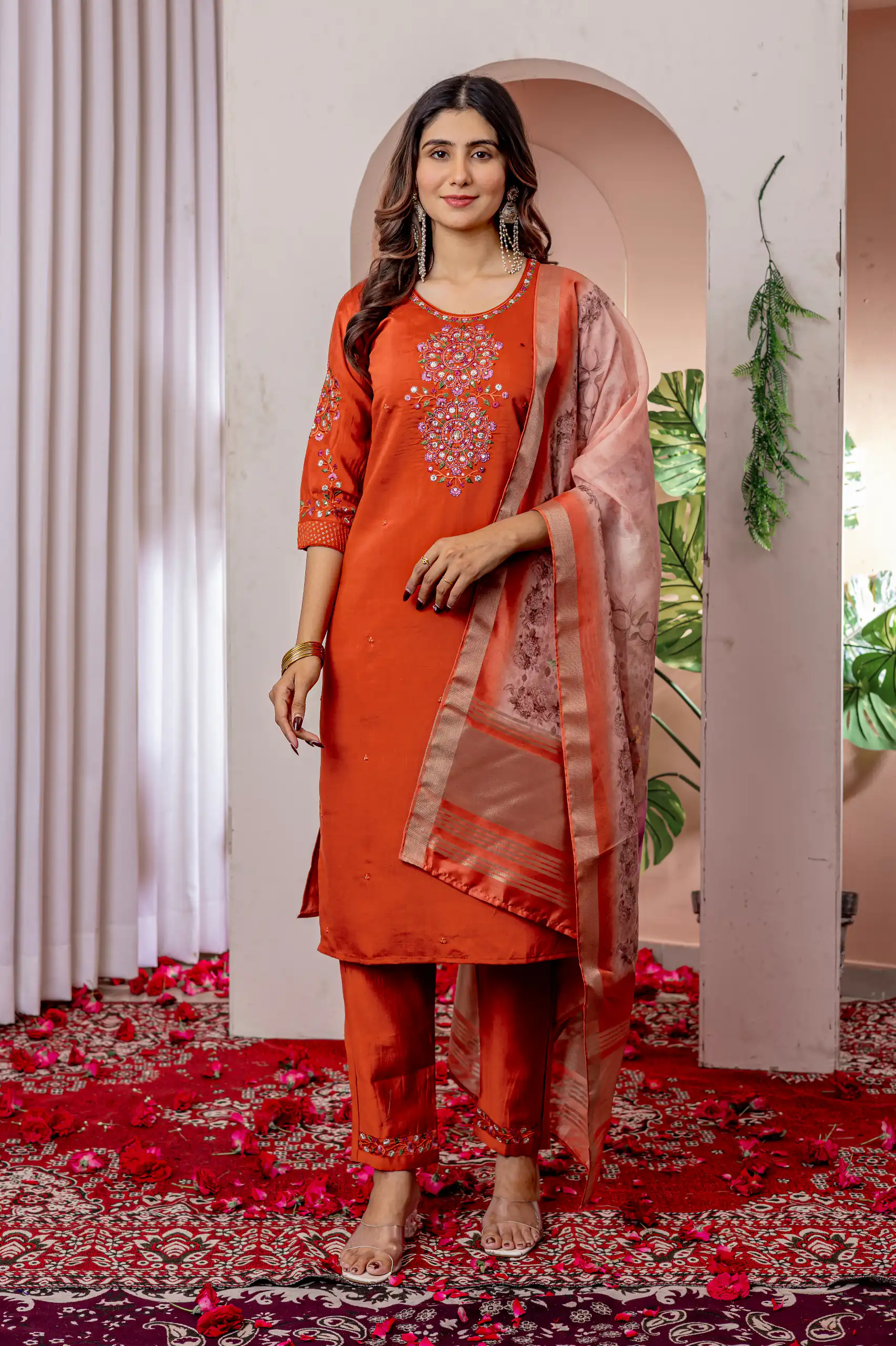 DIVA 111 Orange Viscose Silk Salwar Suit with Thread Embroidery Work. Best Price ₹2049. Delivery 4-6 Working Days. Shop now. | Jump Suits, Straight Suits, Casual Suits, Creative suits, Designer Suits, Palazzo Suits, Party Wear Suits, Patiala Suits, Salwar suit